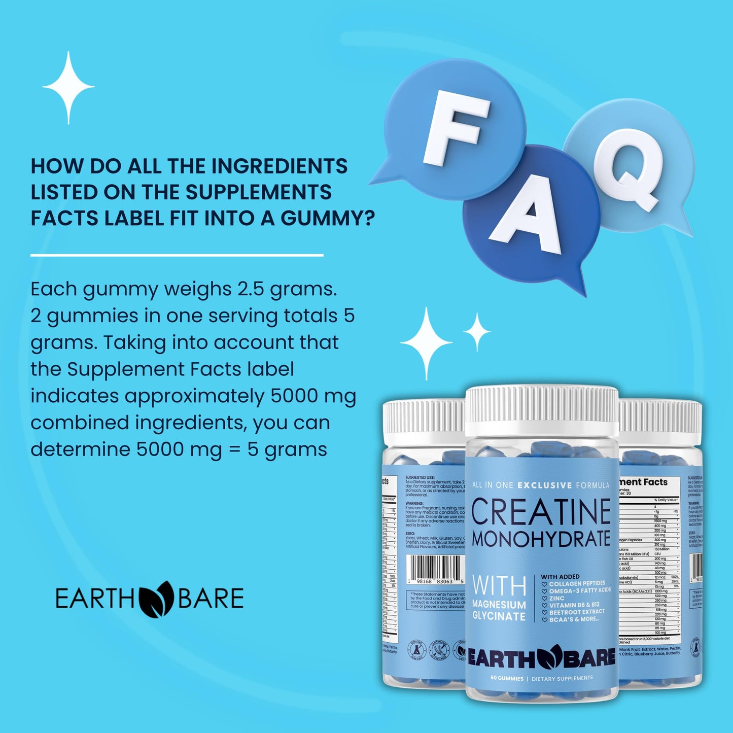 Earth Bare Creatine Monohydrate and Magnesium, 30 Gummies