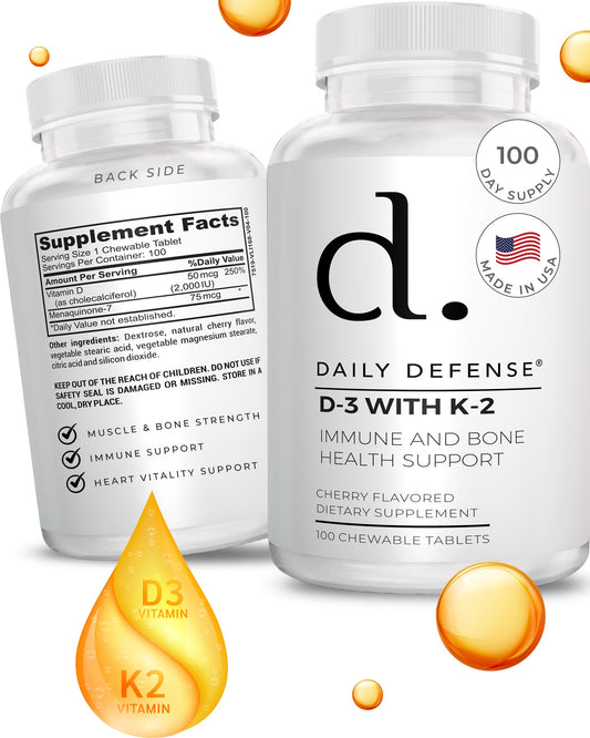 Daily Defense Vitamin D3 K2 2000IU Chewable 100 Tablets