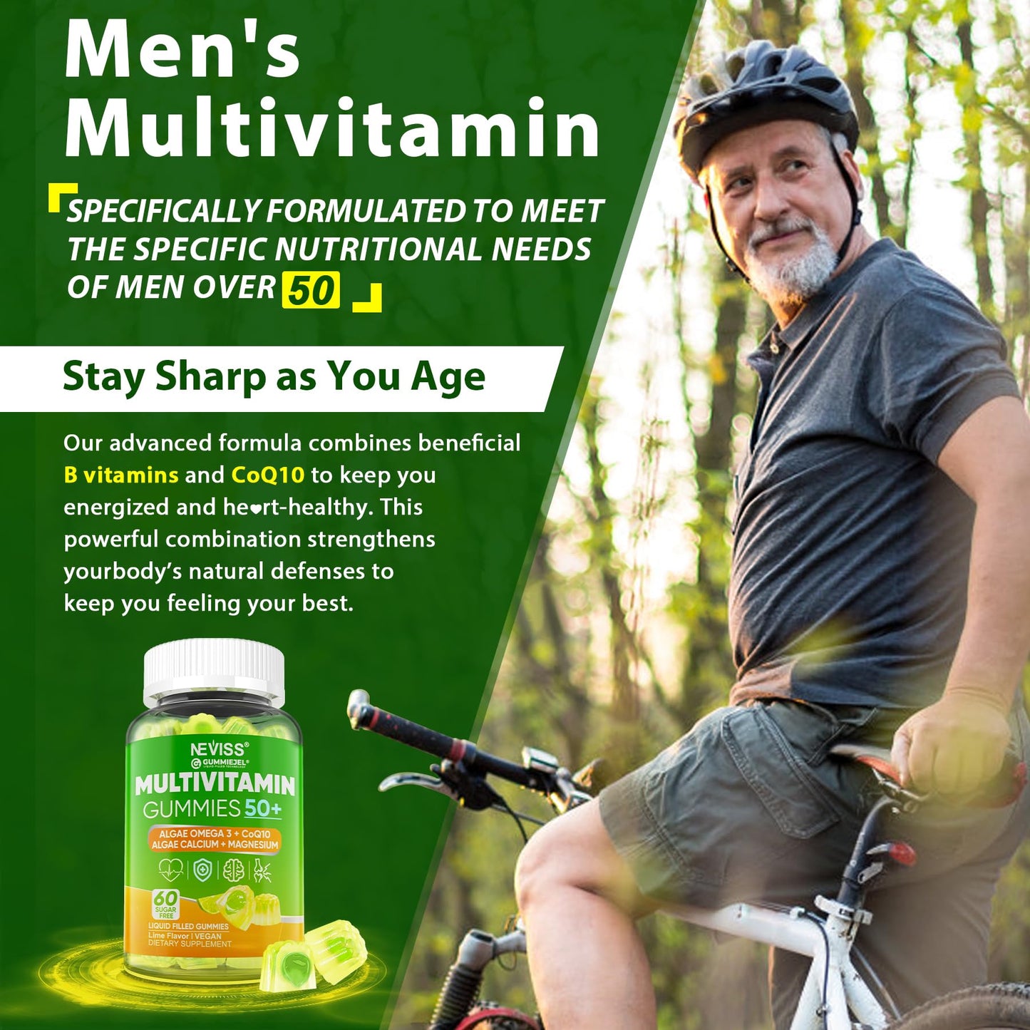 NEVISS Multivitamin for Men 50+ Plus, 60 Gummies