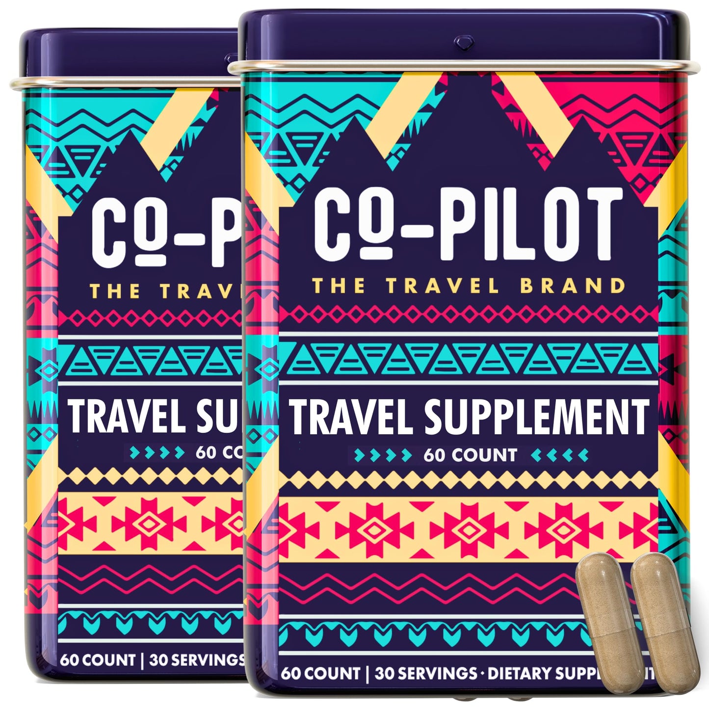 Co-Pilot The Travel Brand Jet Lag Prevention + Ashwagandha, Rhodiola, D3+ for Immune Support, Energy, Digestive Health Capsules 120
