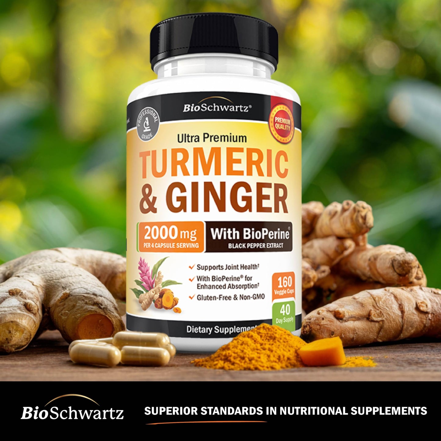 BioSchwartz Turmeric and Ginger Supplement with BioPerine Capsules, 160 Count