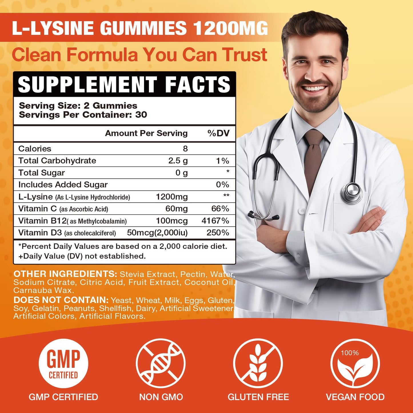 VAJYKEWJY L-Lysine Gummies 1000 mg for Immune Support, 60 Count