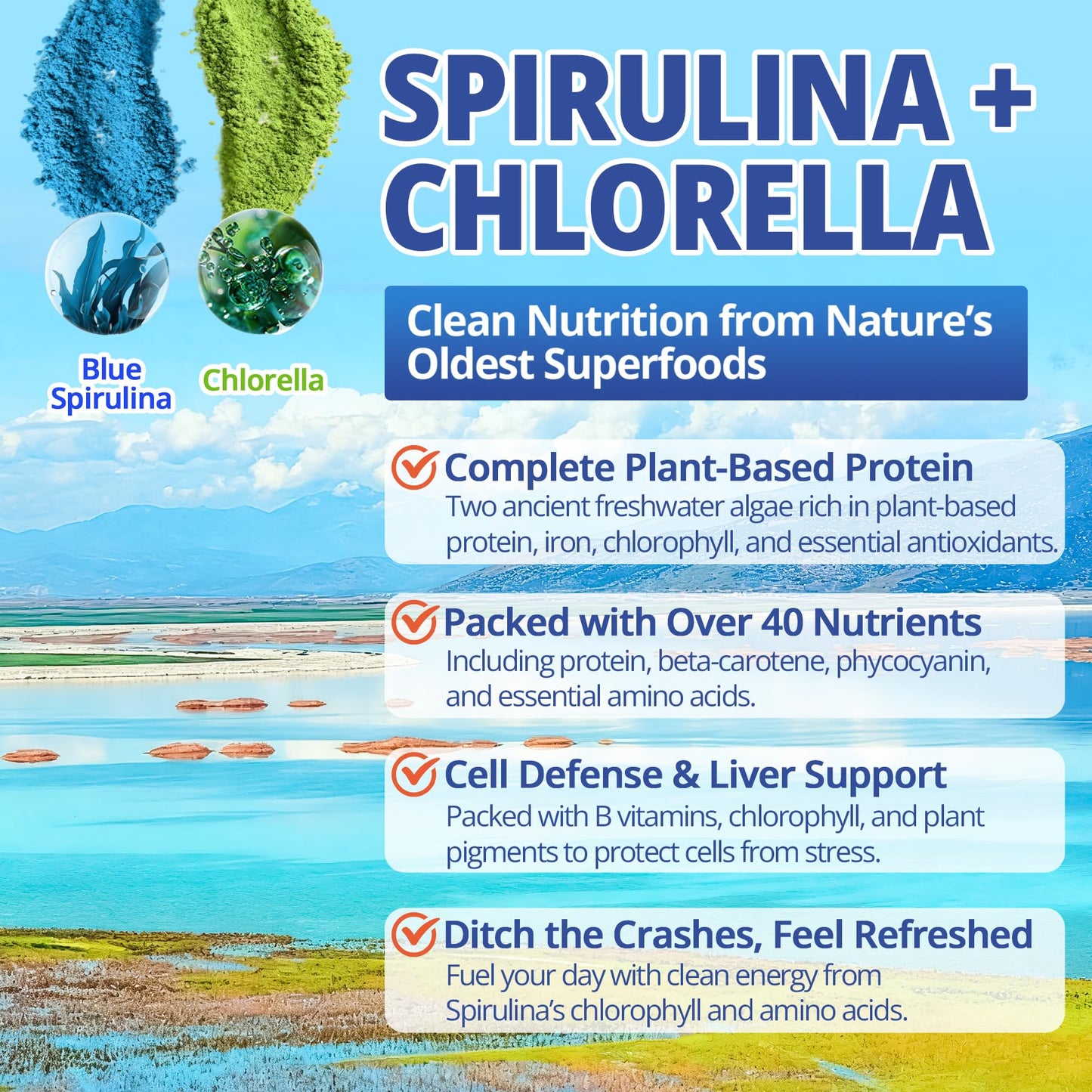 LILICARE Chlorophyll Gummies - Super Green + Organic Blue Spirulina Chlorella, 120 Gummies