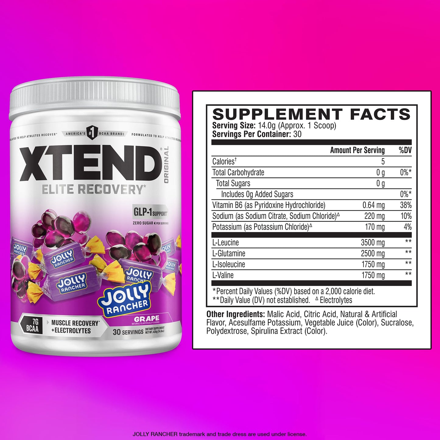 Xtend Original BCAA Powder with Zero Sugar, 14.8 oz, Grape