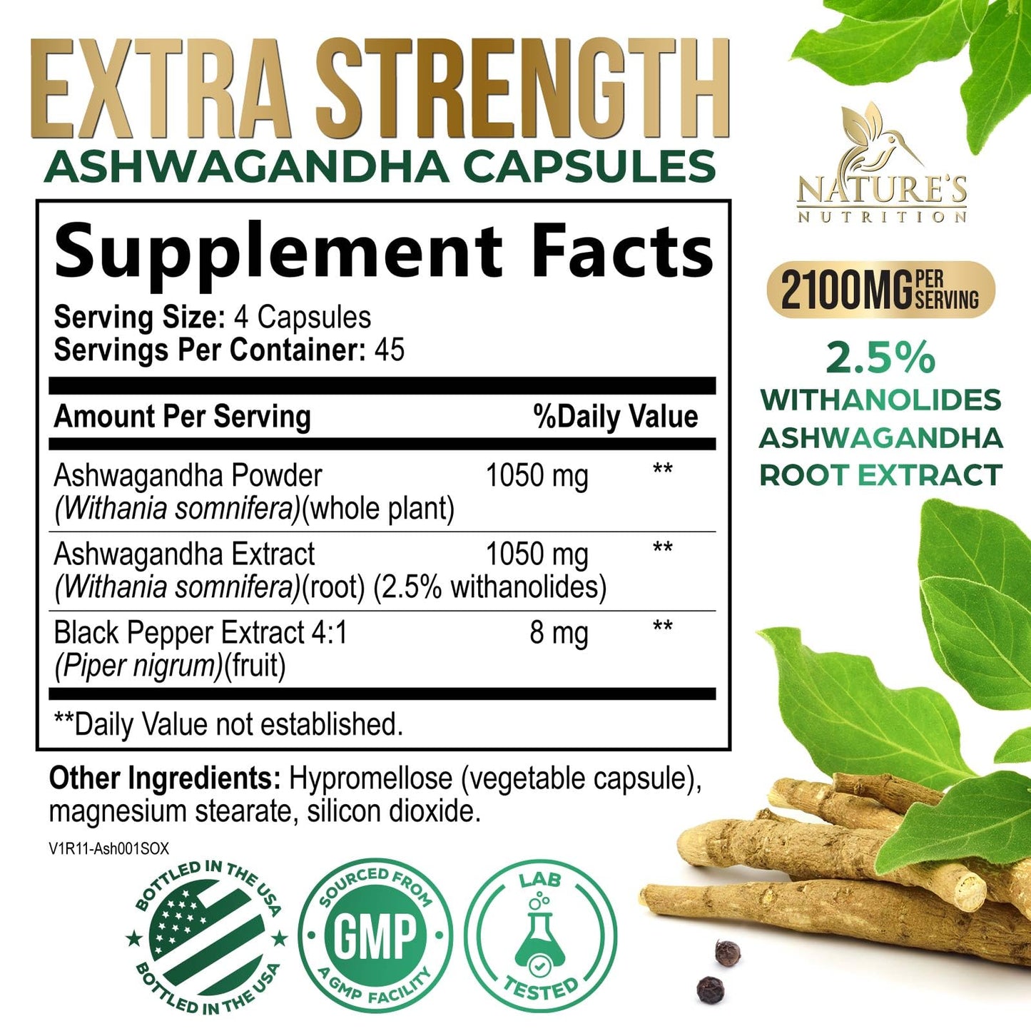 Nature's Nutrition Ashwagandha Capsules, 180 Count