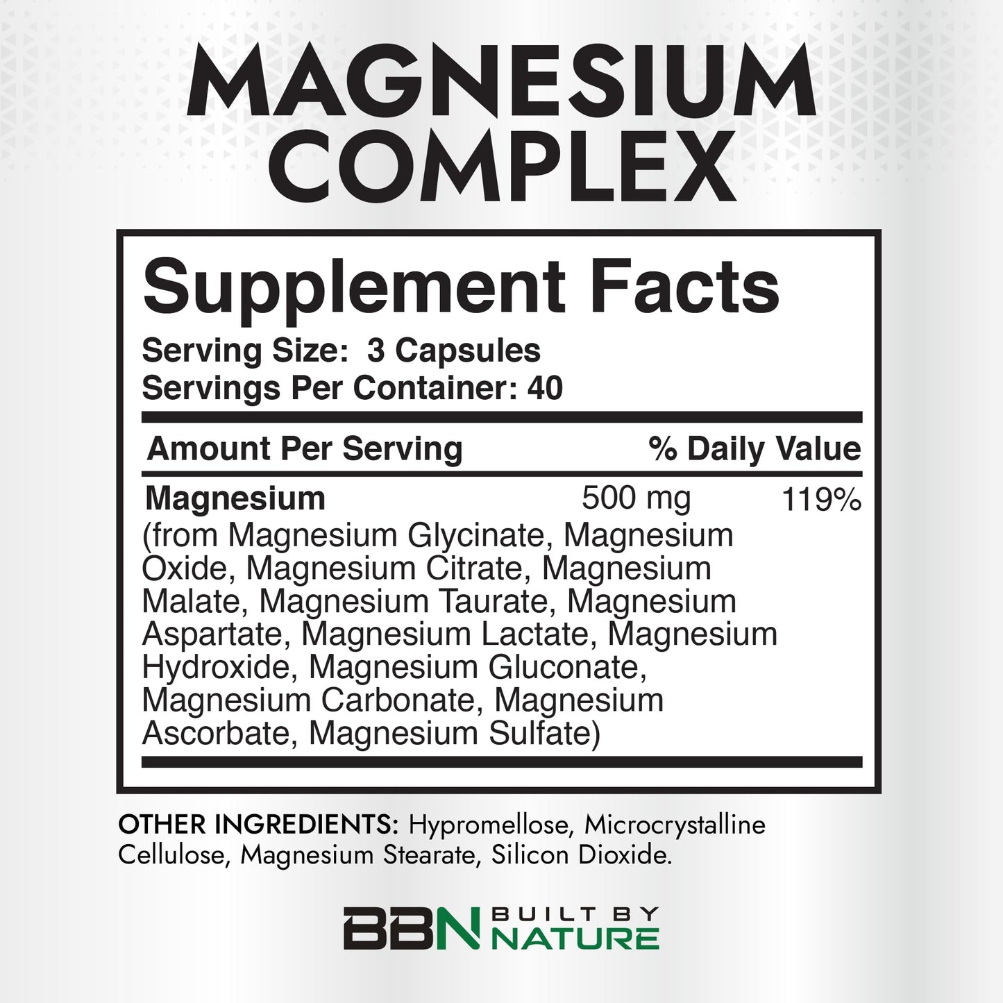Built by Nature Magnesium Complex 500mg Capsule, 120 Count