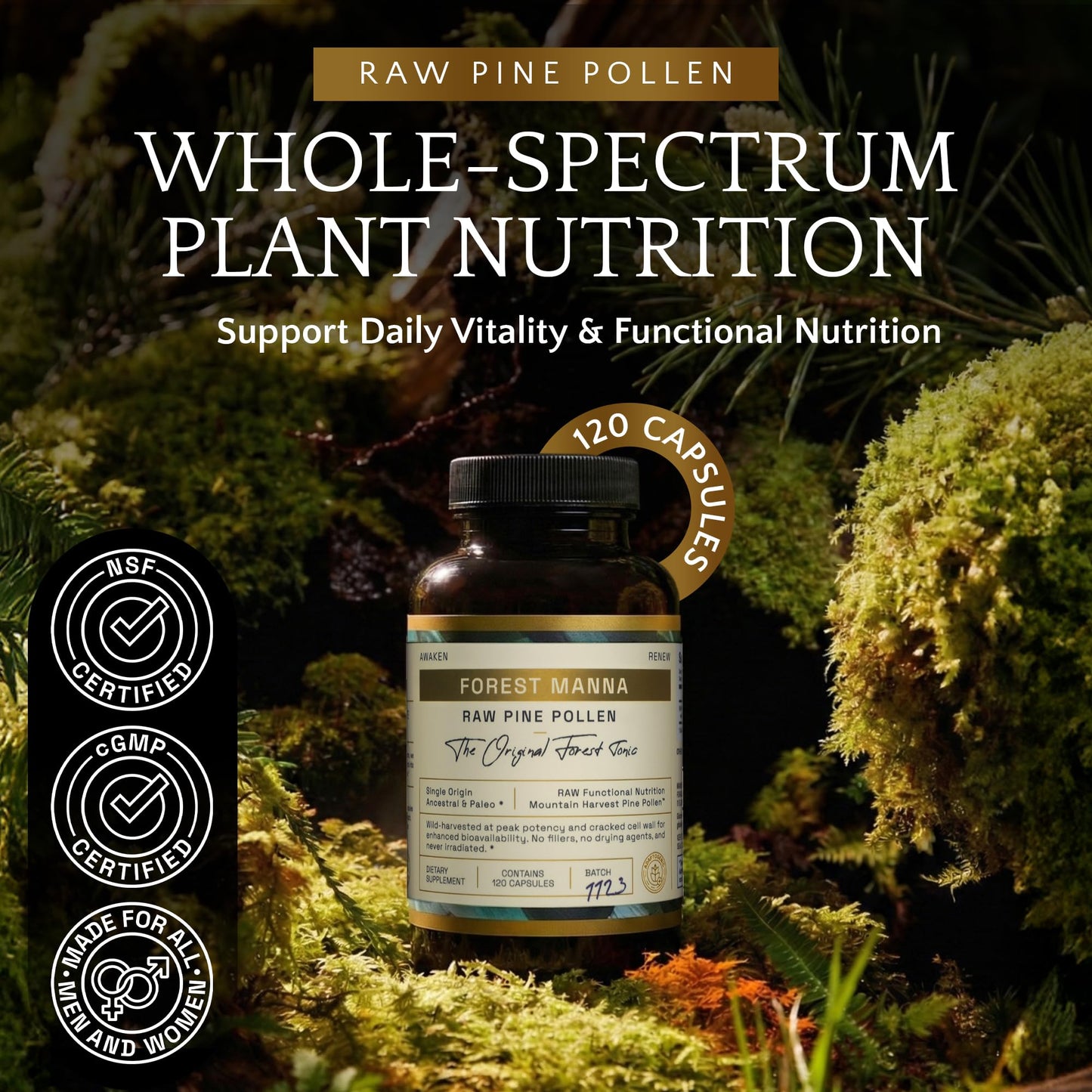 RAW Forest Foods Forest Manna RAW Pine Pollen Capsules 120 Count