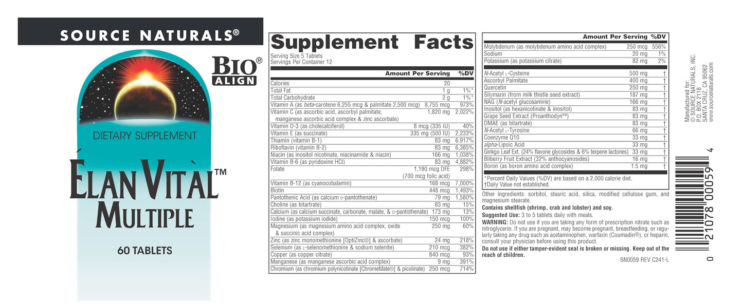 Source Naturals Elan Vital Multiple, 60 Tablets
