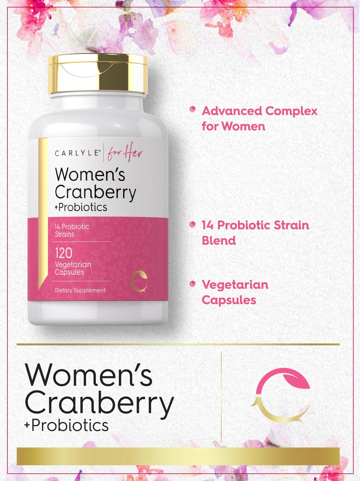 Carlyle Women's Cranberry Plus Probiotics Capsules 120 Count