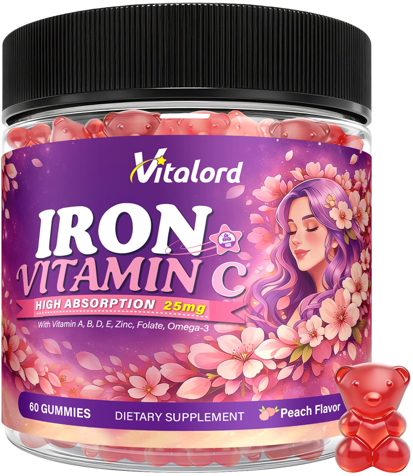 Vitalord Iron Bisglycinate Gummies 60 Count