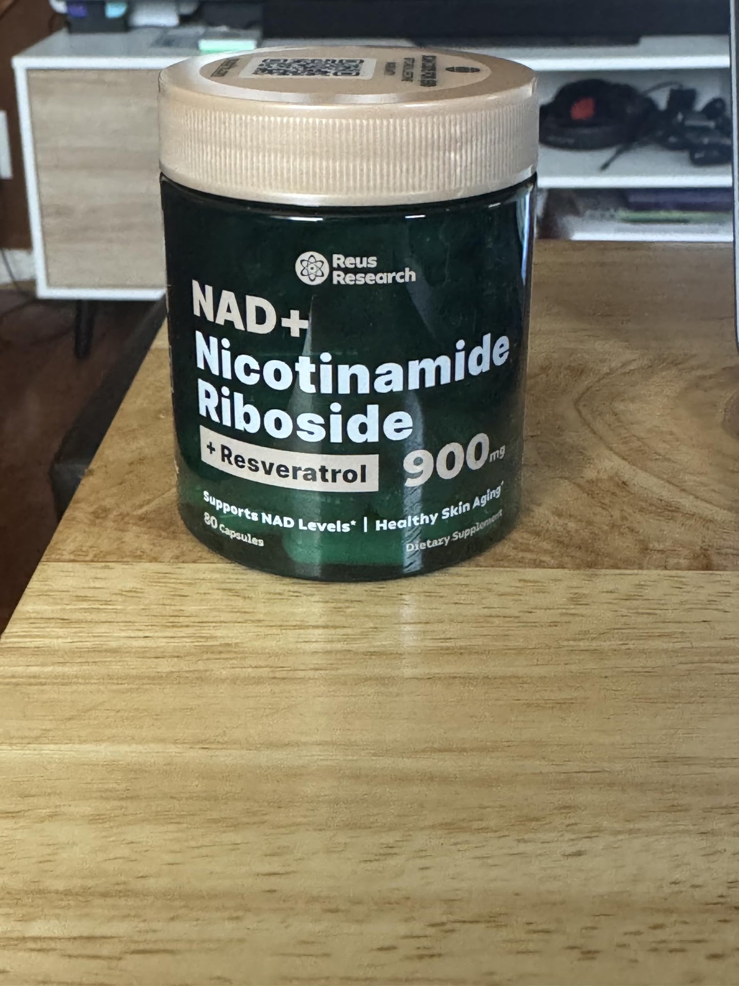 Reus Research NAD+ Nicotinamide Riboside 900mg, Liposomal NAD with Resveratrol, Skin Aging Support Supplement, 92 Capsules