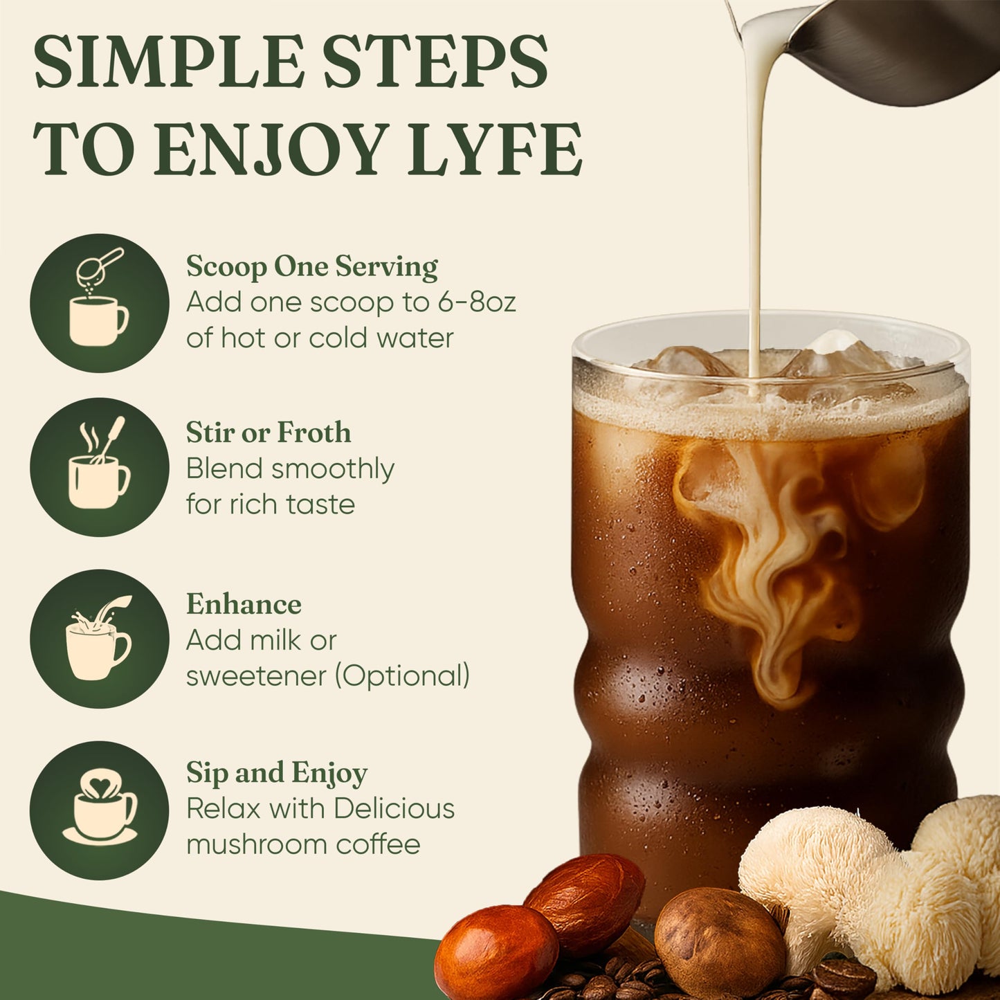 LYFE Organic Instant Mushroom Coffee Powder 8.47 oz