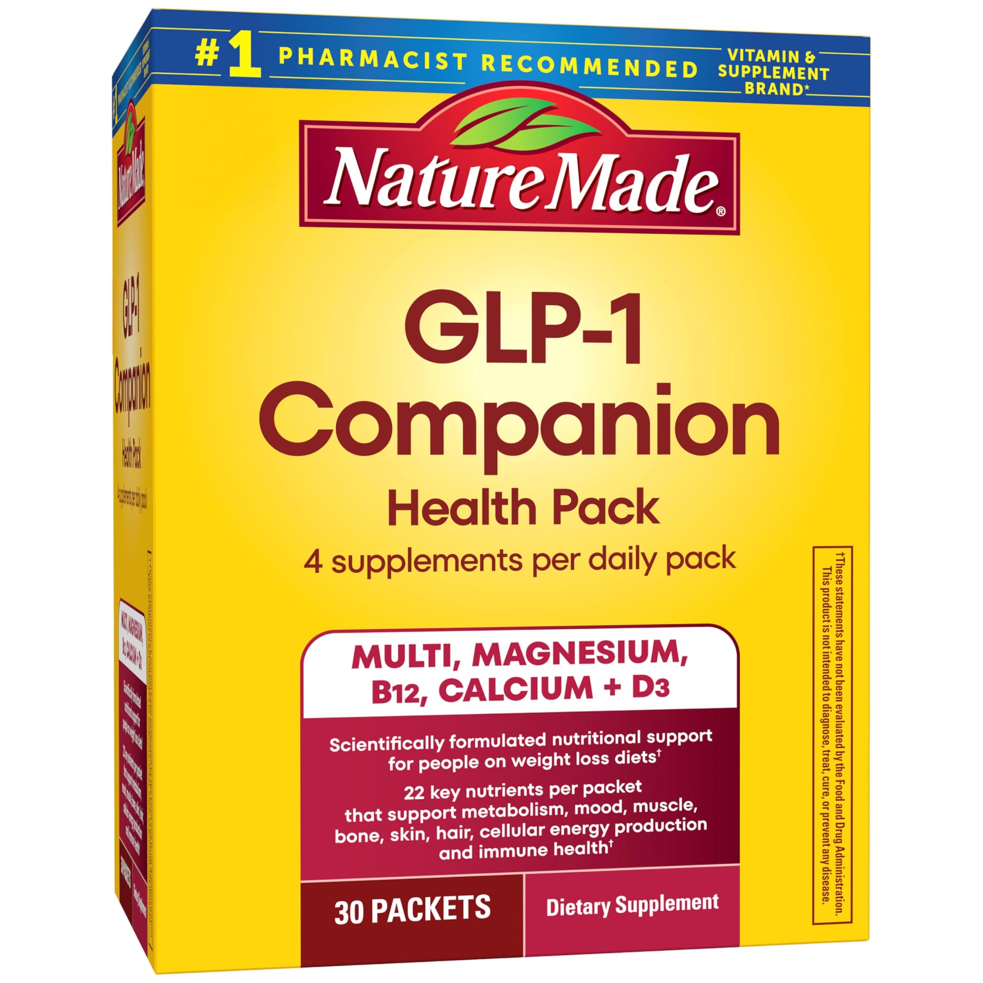Nature Made GLP-1 Companion Health Pack Multivitamin for Women and Men, Magnesium, Calcium, Vitamin D & B12, 30 Tablets