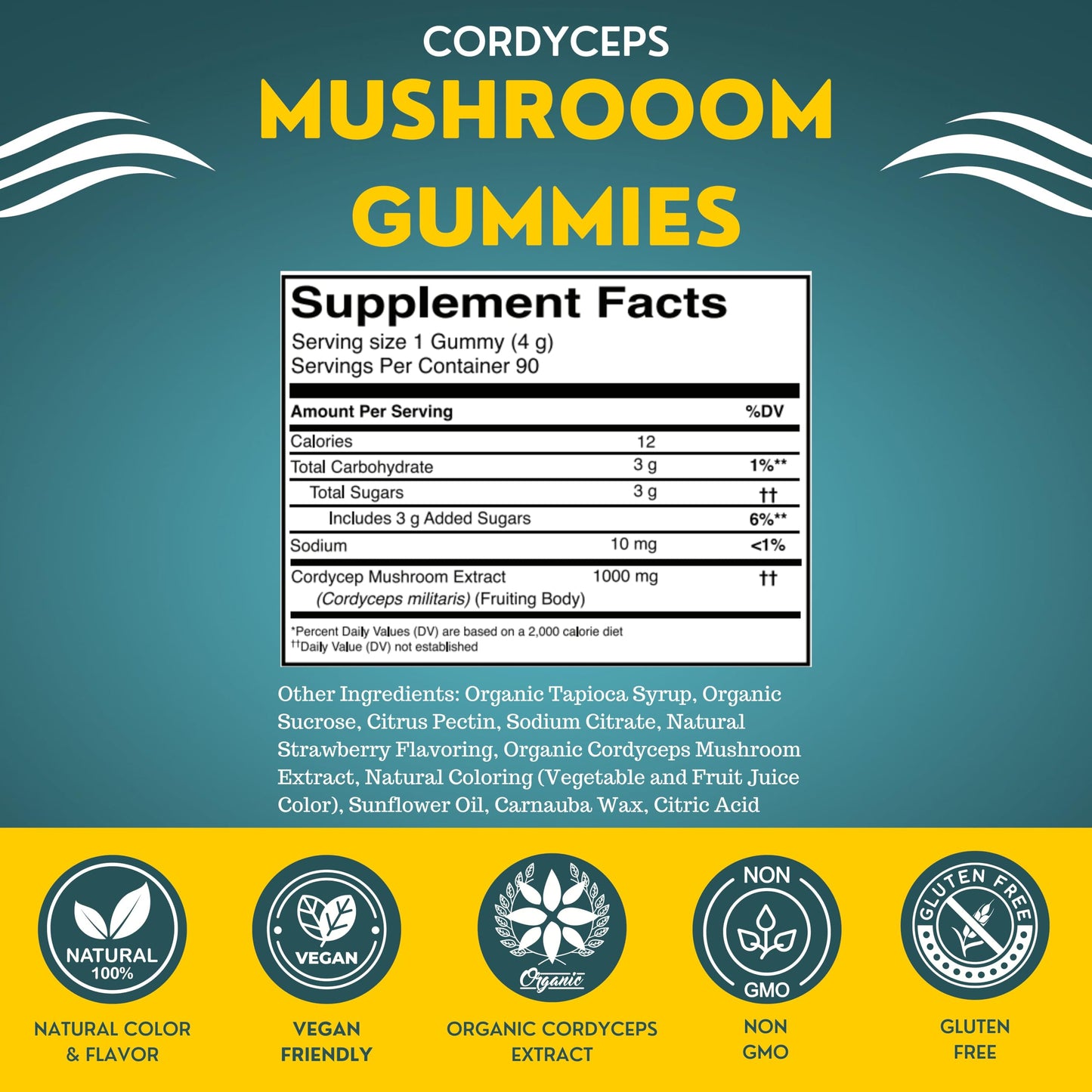 Fundamental Fungi Cordyceps Mushroom Gummies Watermelon Flavor, 90 Count