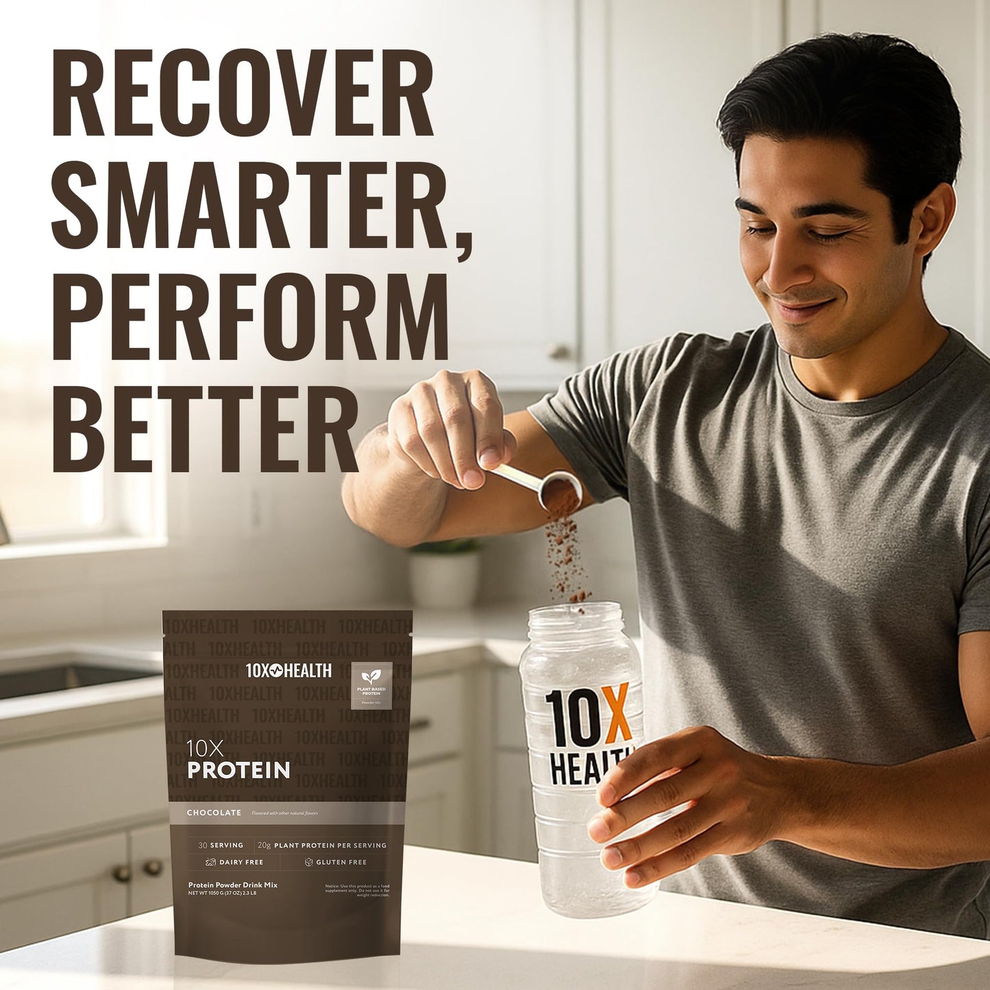 10X Health System Vegan Protein Powder - Plant-Based Protein Powder with 20g Protein per Serving, Dairy Free, Gluten Free, Chocolate Flavor, 37 Servings
