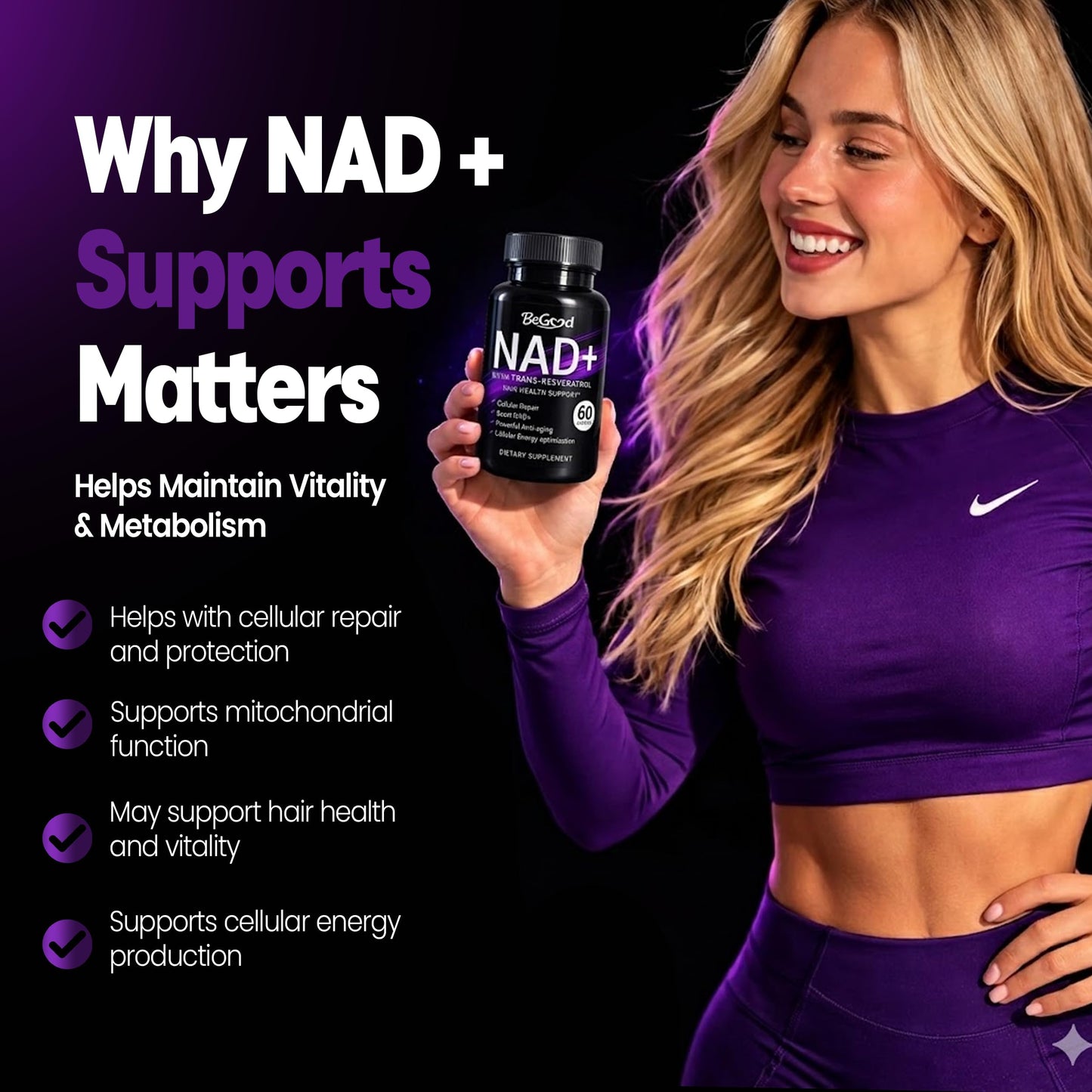 BeGood NAD+ Supplement 300mg with Trans-Resveratrol 200mg, 60 Capsules