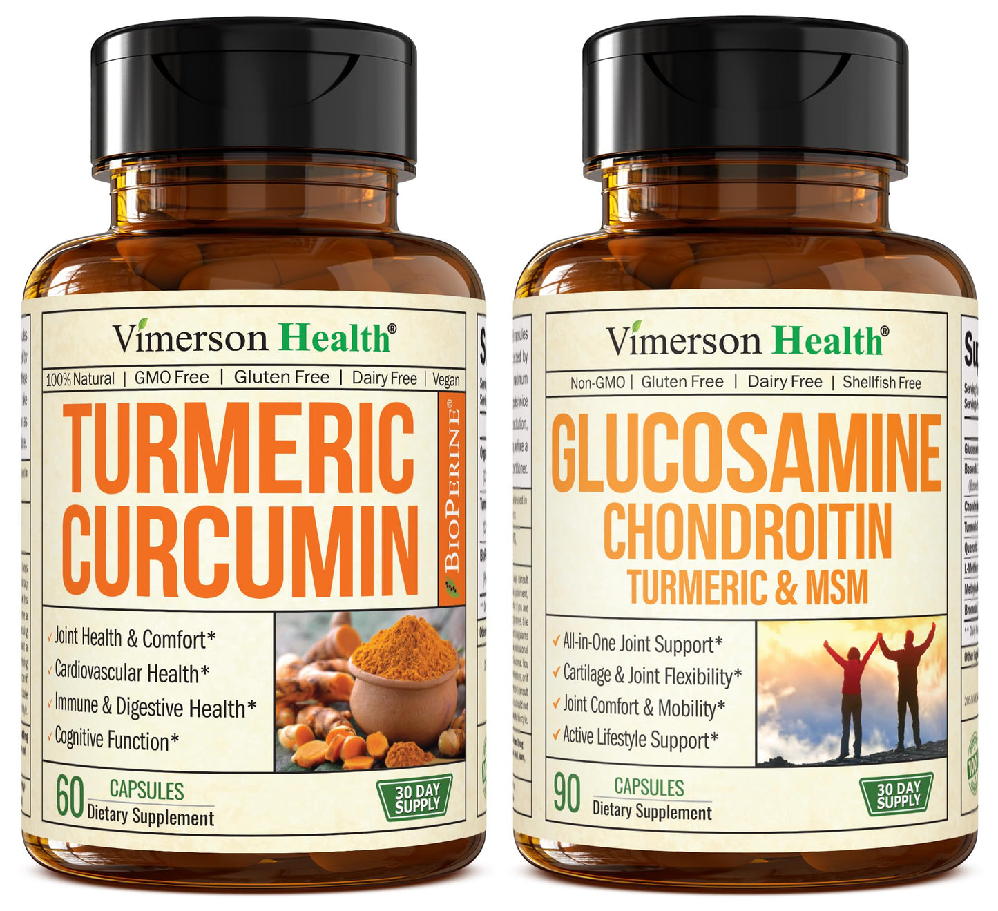 Vimerson Health Turmeric Curcumin with Black Pepper Extract & Glucosamine Chondroitin MSM Joint Support Supplement Capsules 150