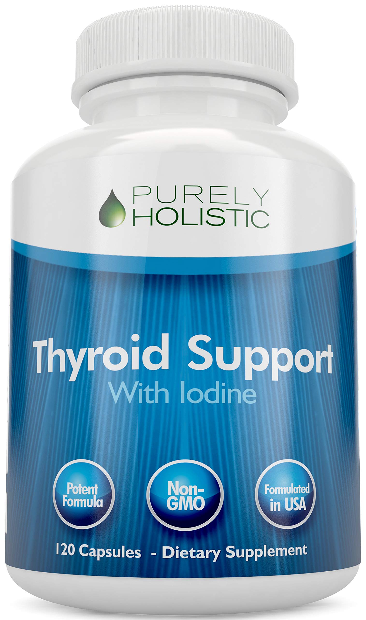 Purely Holistic Thyroid Support Iodine Supplement with Zinc, Selenium, L-Tyrosine & Vitamin B12 Capsule, 120 Count