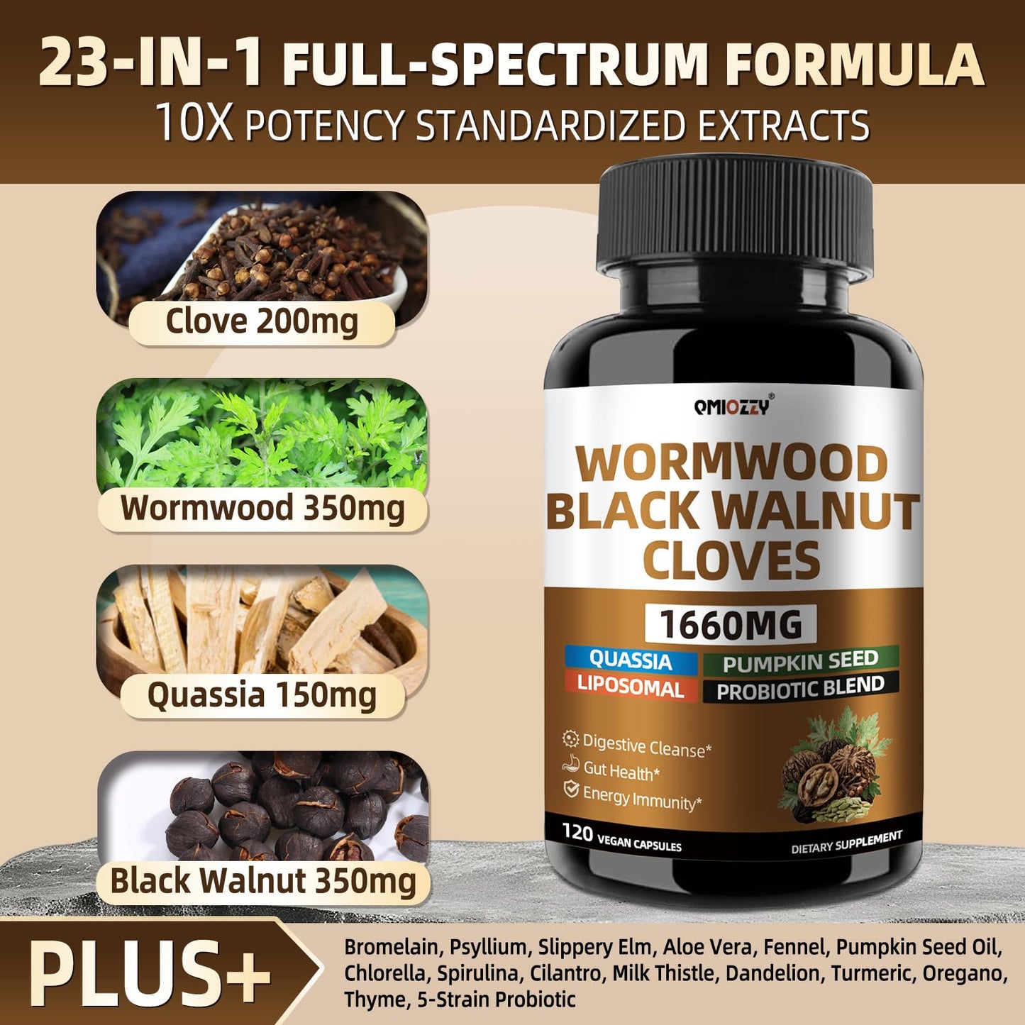 Qmiozzy Wormwood Black Walnut Clove Parasite Cleanse Capsule 117 Count