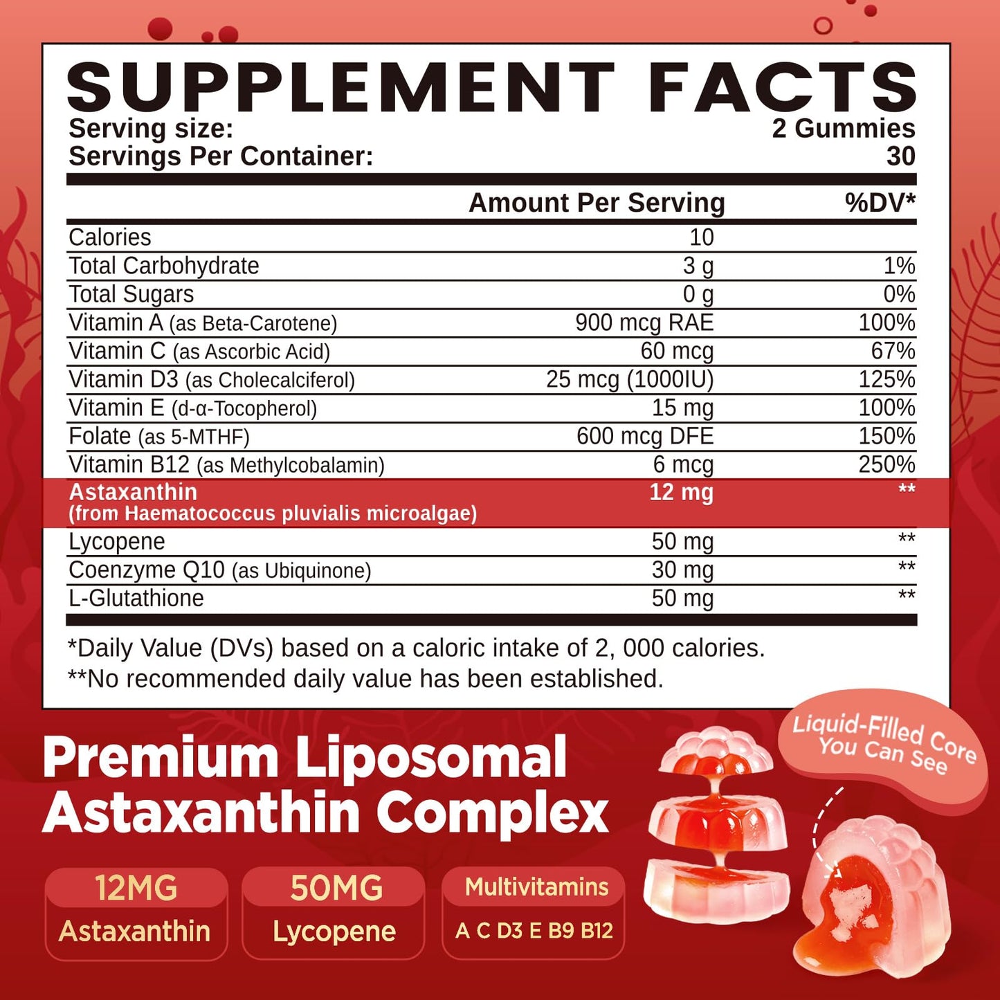 duwhot Liposomal Astaxanthin 12mg Gummies 120 Count