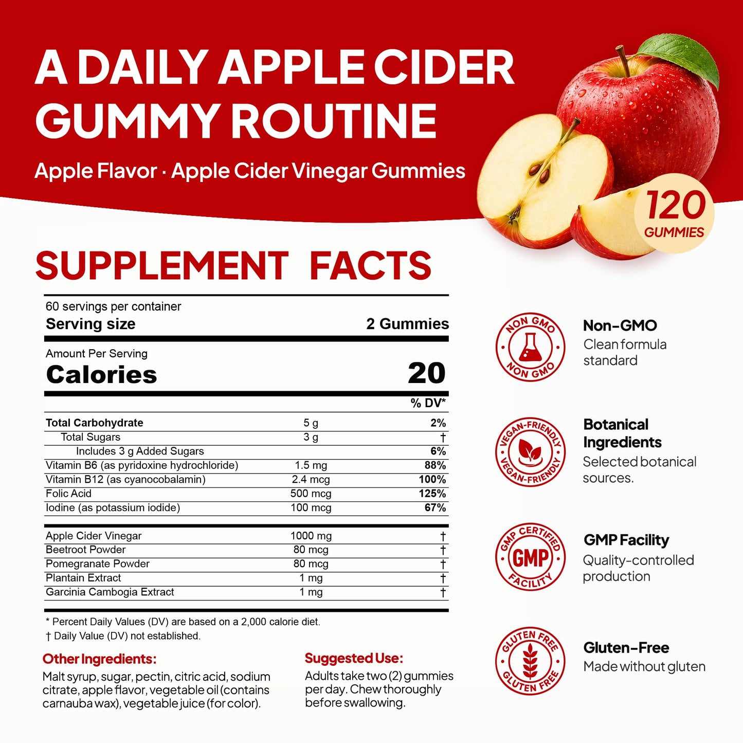 Nature's Key Apple Cider Vinegar Gummies - 1000mg ACV, 120 Gummies
