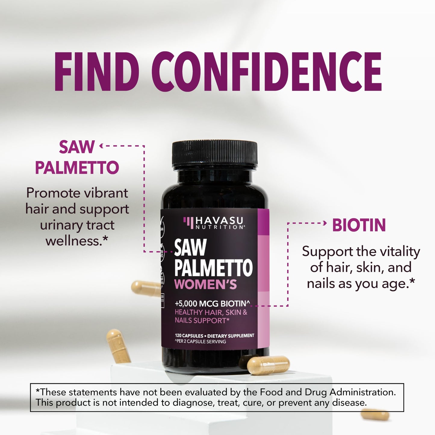 HAVASU NUTRITION Saw Palmetto for Women with Biotin 5000mcg Capsule 120 Count
