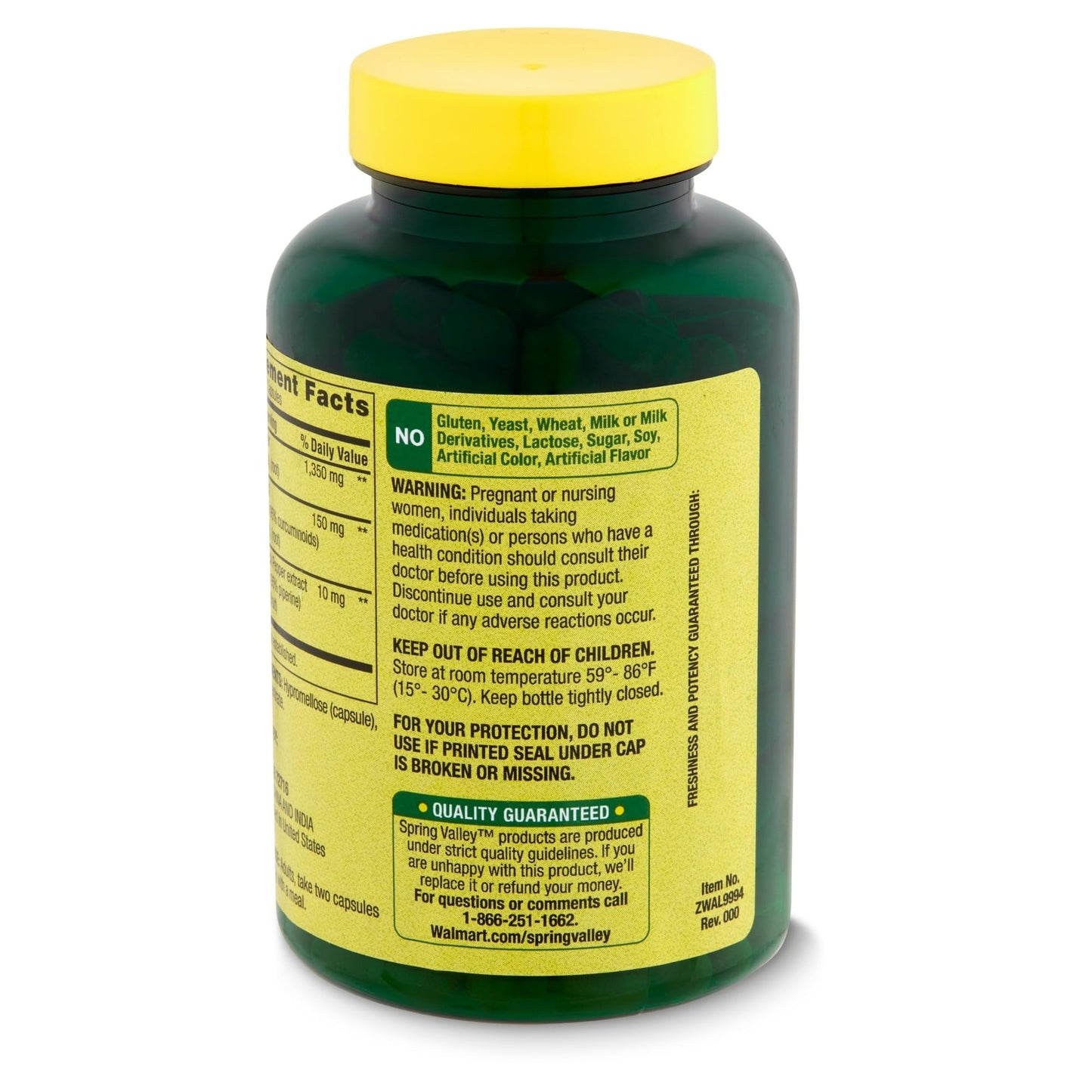 BASKETGOODS Spring Valley Turmeric Curcumin 1500mg with Black Pepper Capsules, 90 Count