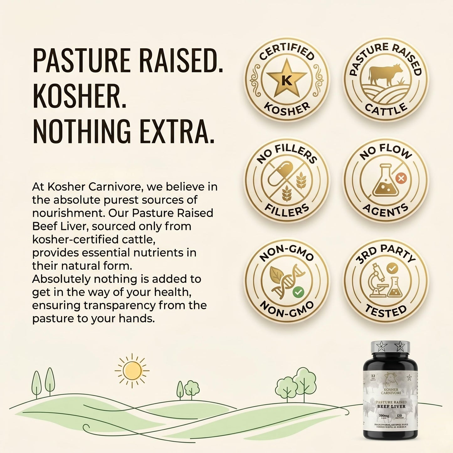 Kosher Carnivore Pasture Raised Beef Liver Capsules, 120 Count