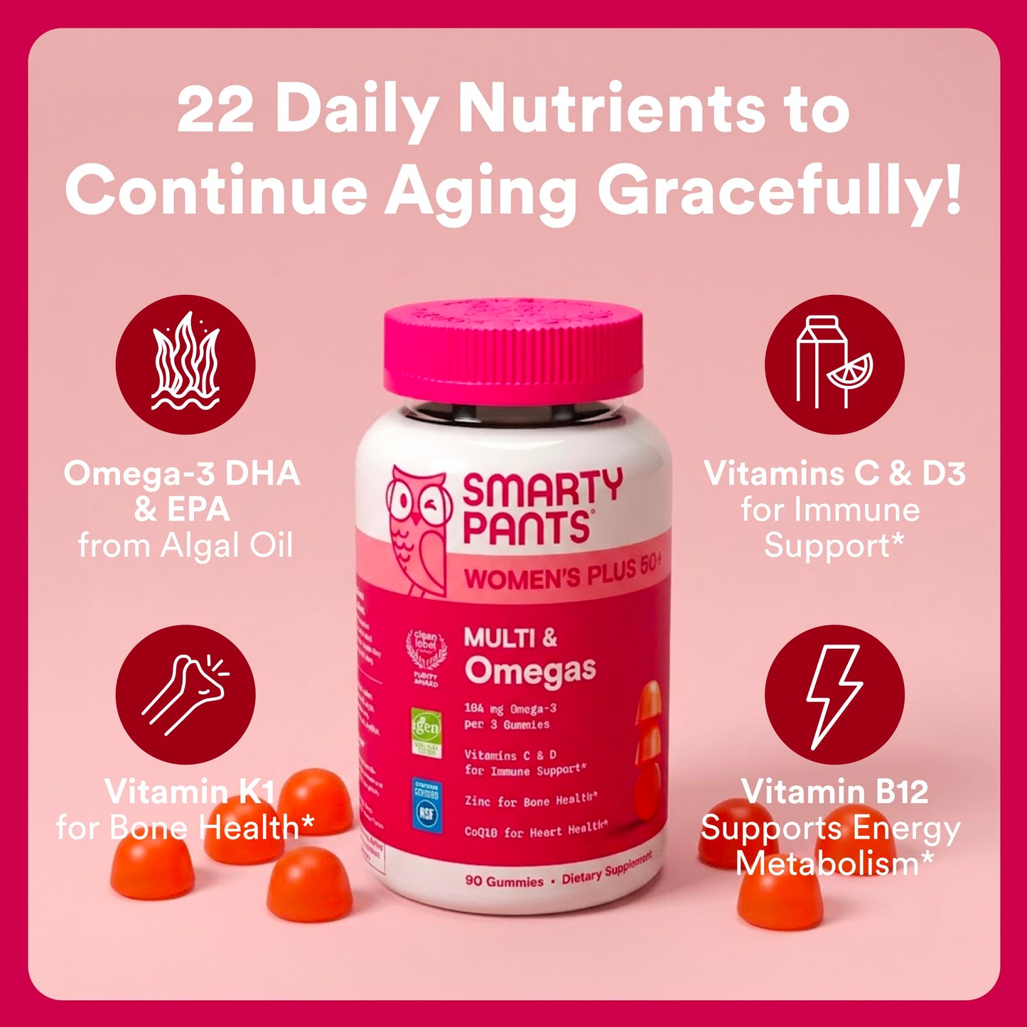 SmartyPants Women's Plus 50+ Multi & Omegas Gummies, 1 Count
