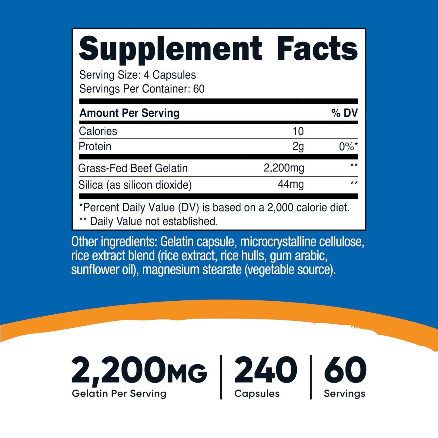 Nutricost Gelatin with Silica (2,200mg) 240 Capsules