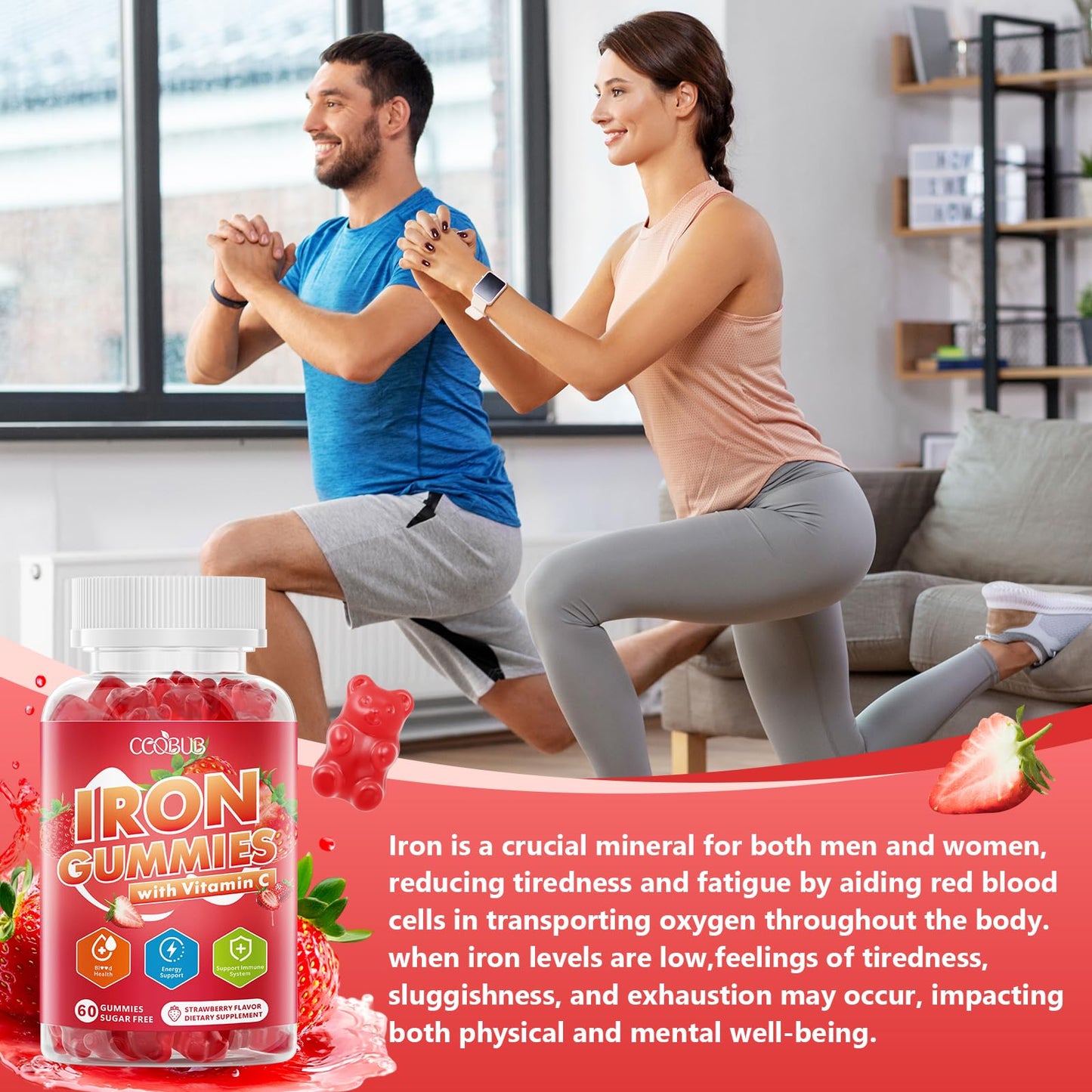 CCOBUB Iron Gummies with Vitamin C Gummy, 60 Count