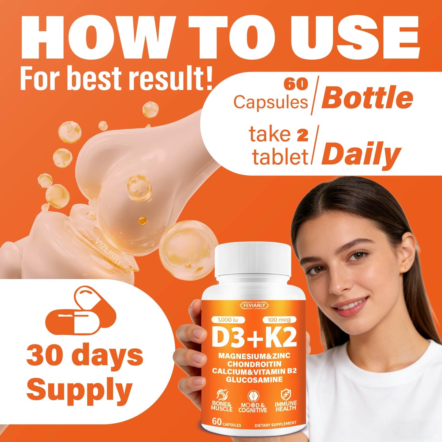 Feviarly Vitamin D3 K2 Supplement Gummy 5 Count