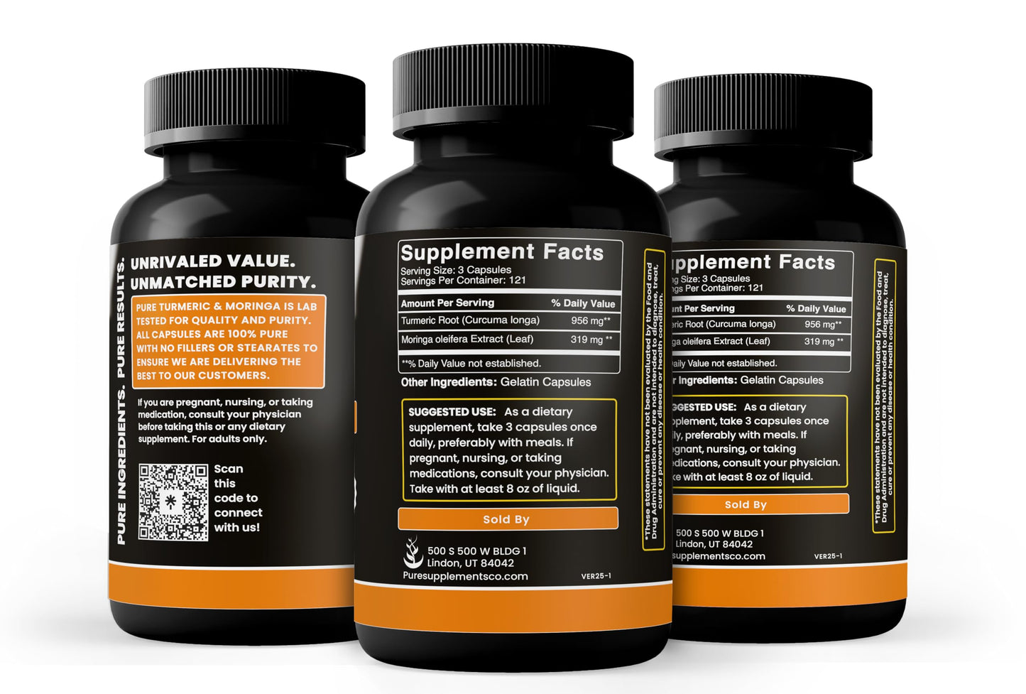 PURE ORIGINAL INGREDIENTS Turmeric & Moringa Capsules 365
