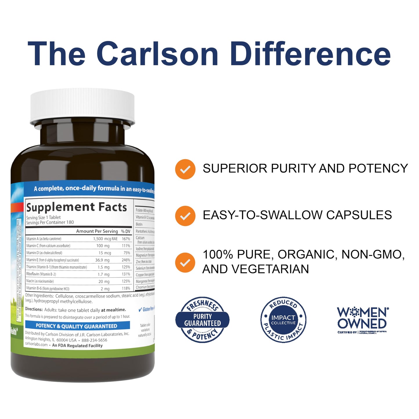 Carlson Mini-Multi Small Multivitamin Tablets 180 Count