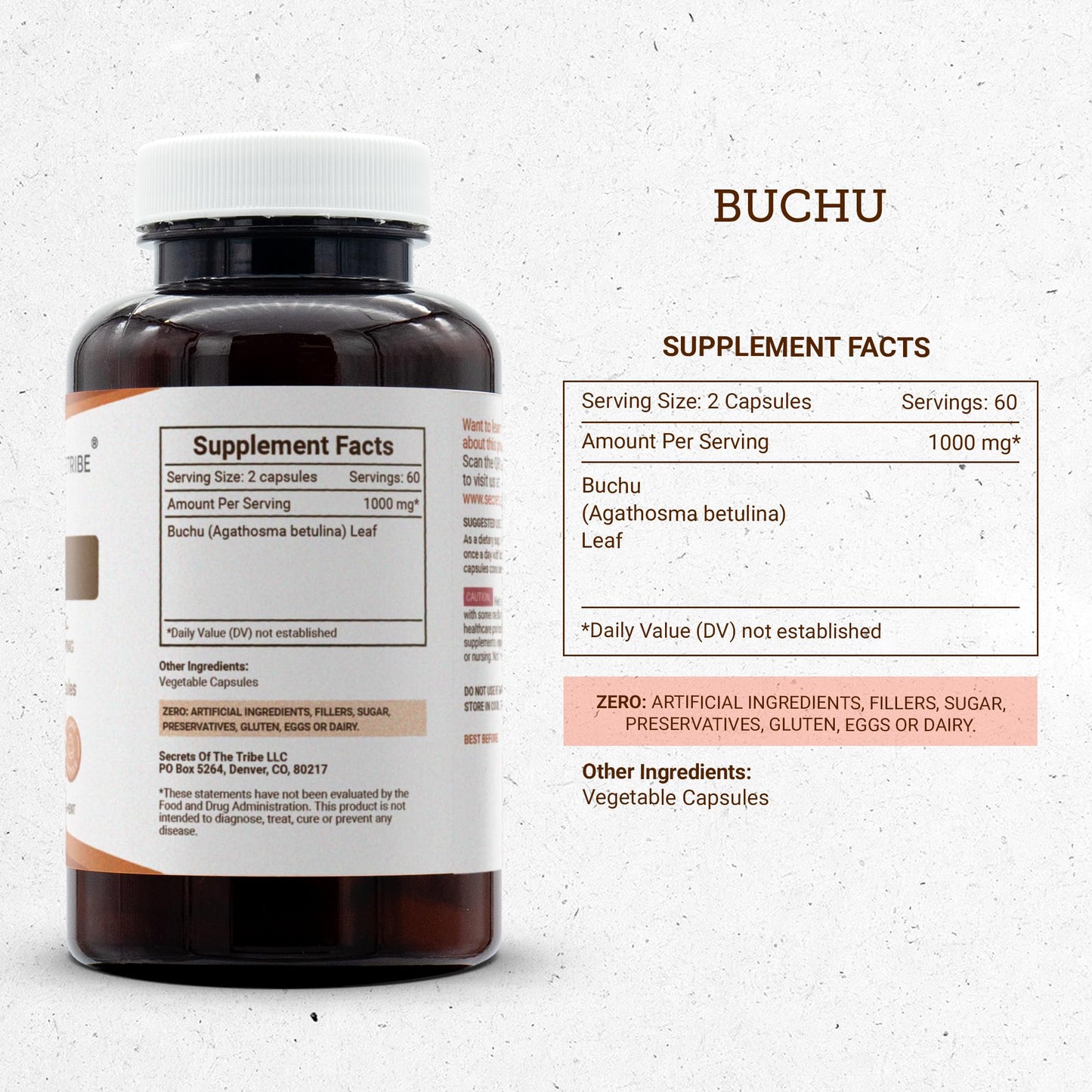 Secrets of the Tribe Buchu 1000 mg Dried Leaf Capsules, 120 Count