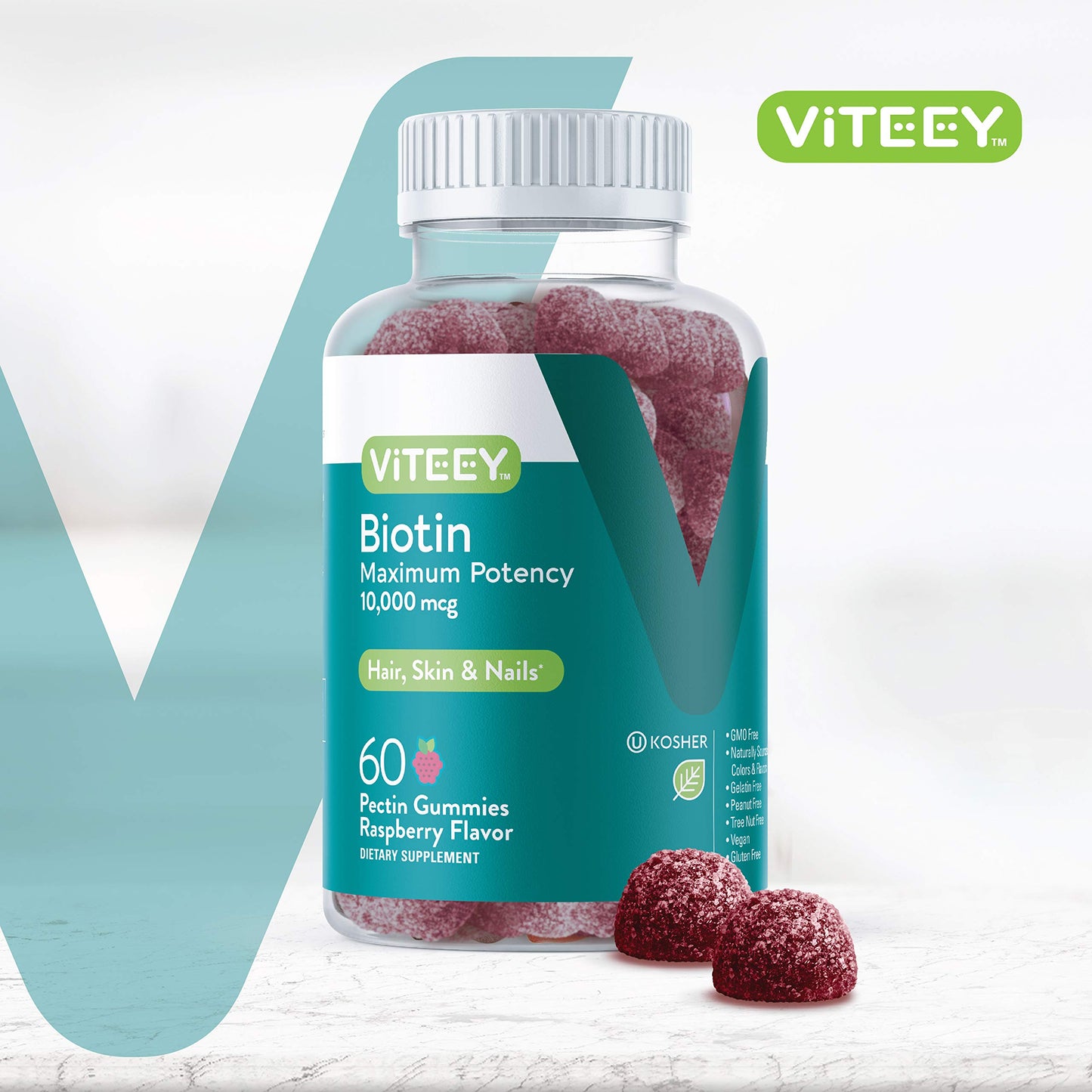 Viteey Biotin Gummies 10,000 mcg, 60 Count