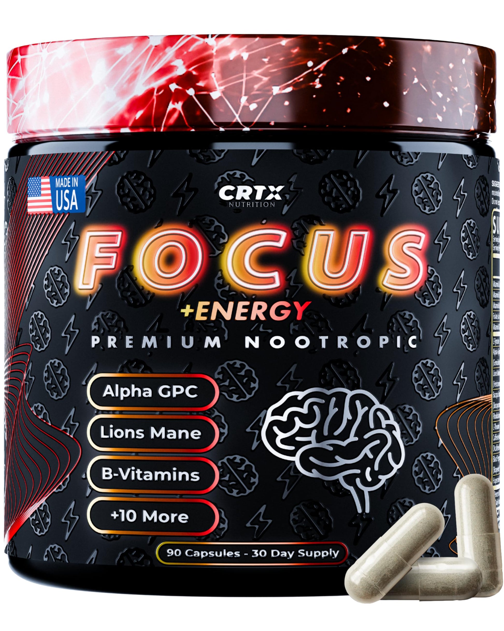 CRTX Nutrition Nootropic Strongest Focus Supplement 90 Capsules
