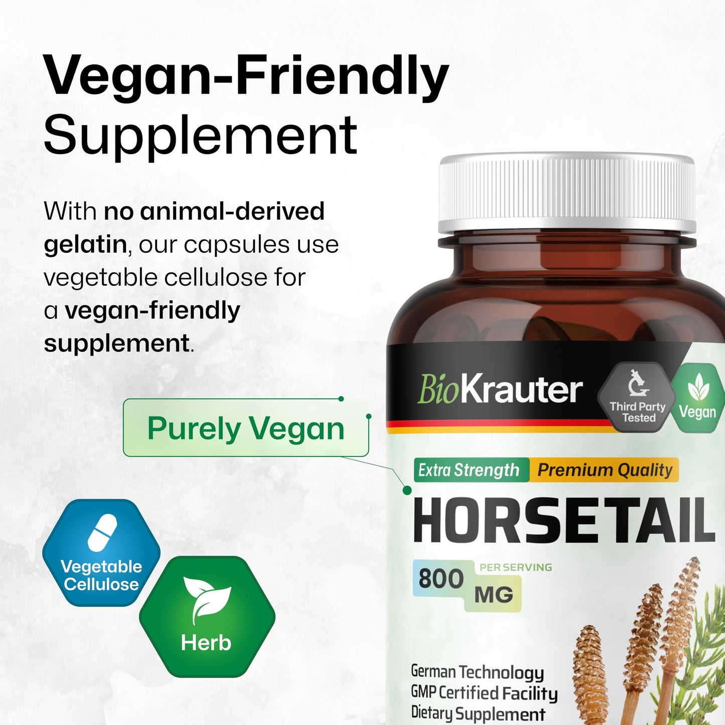 BIO KRAUTER Horsetail Supplement for Hair, Skin & Nails Capsules 800 mg per Serving, 100 Count