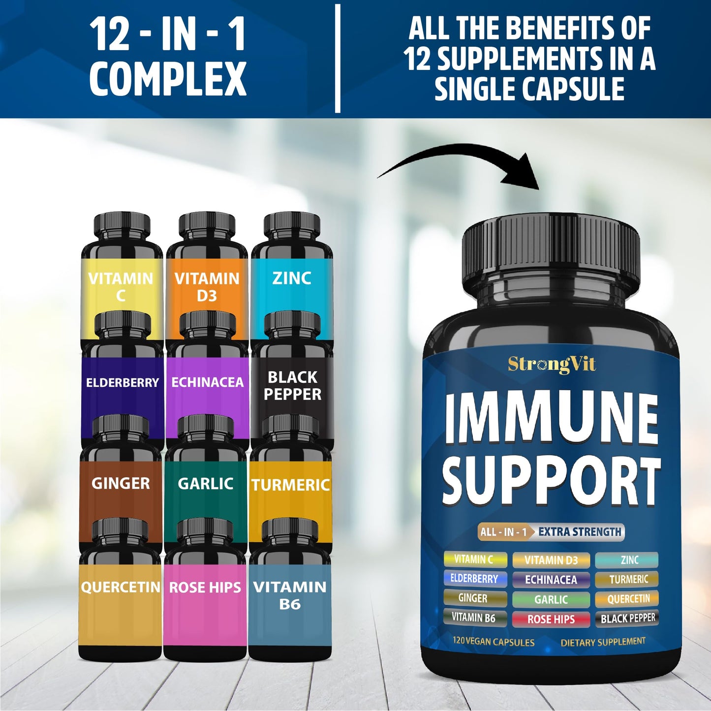 StrongVit Immune Support 12-in-1 Complex Capsule, 120 Count