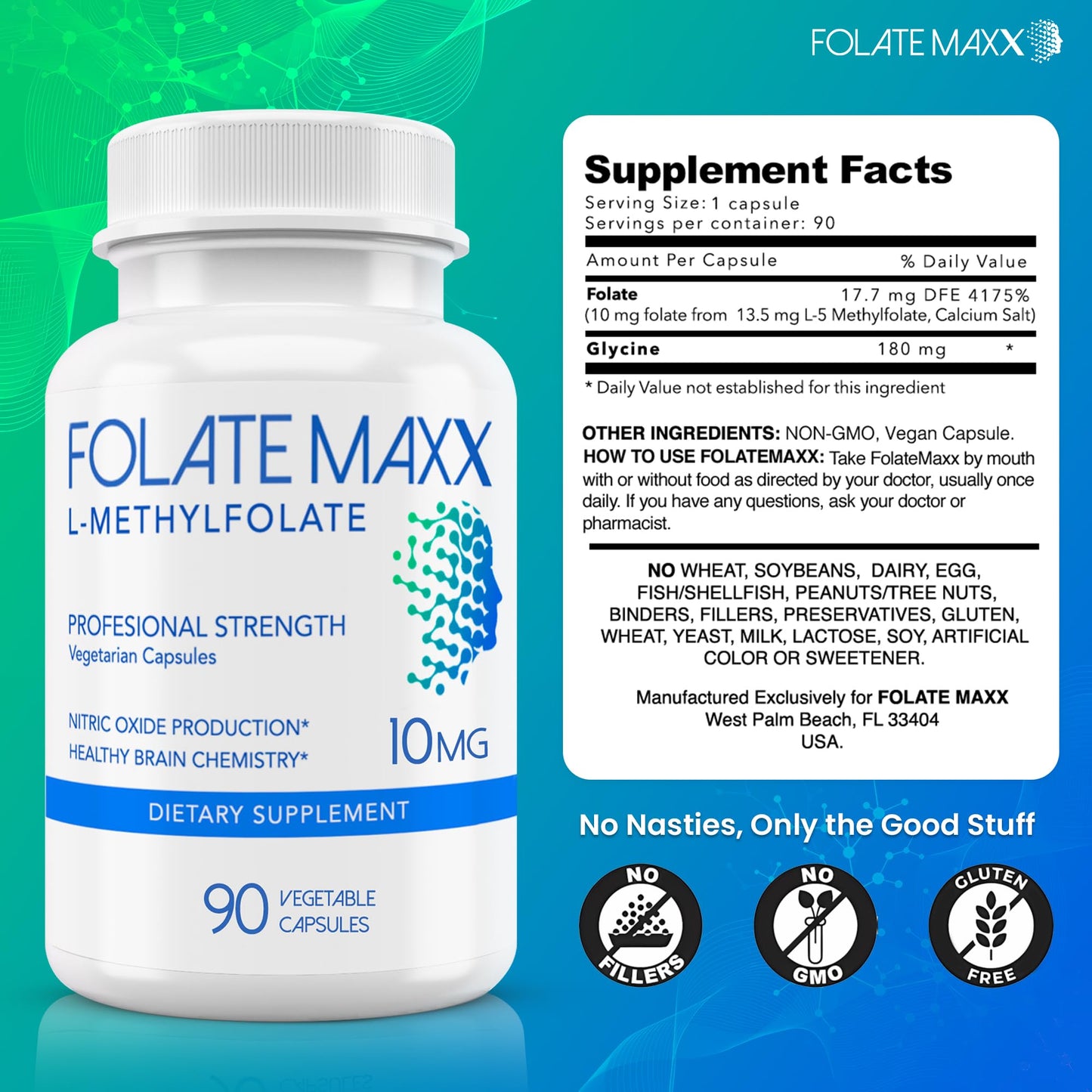 FOLATE MAXX L-Methylfolate 10mg Capsule, 90 Count