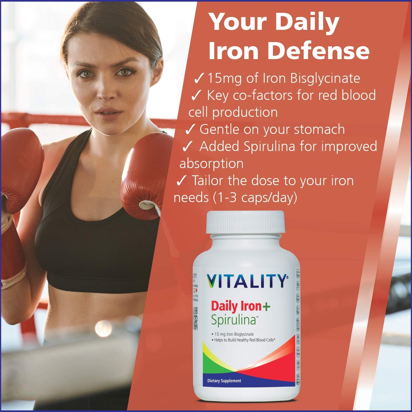 Vitality Daily Iron + Organic Spirulina, 60 Veg Capsules