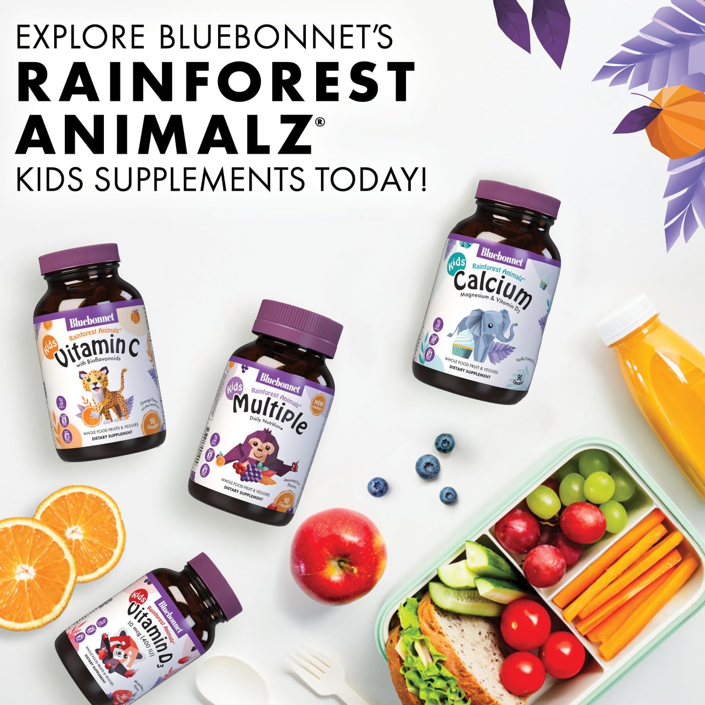 BlueBonnet Rainforest Animalz Vitamin D3 400 IU Chewable Tablet, 90 Count
