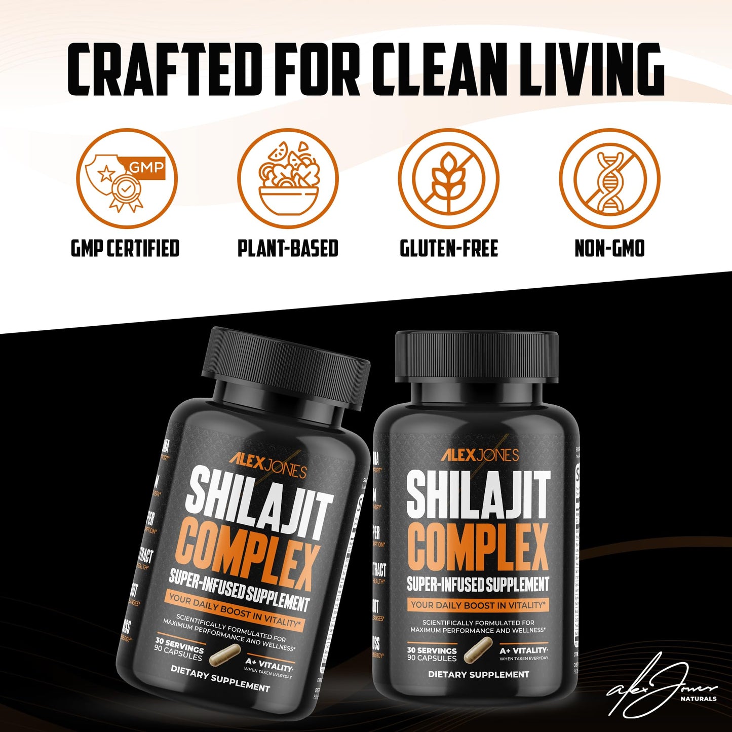 Alex Jones Naturals Shilajit Complex for Men, Ashwagandha, Sea Moss & CoQ10 Shilajit Capsules, 90 Capsules