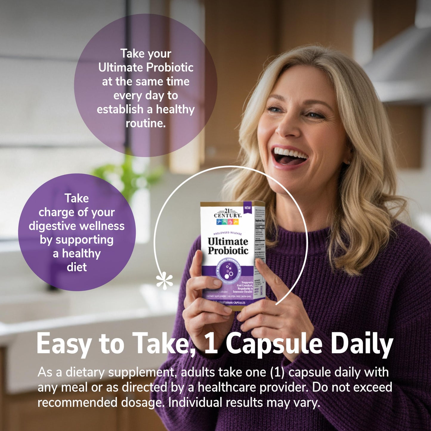 21st Century Ultimate Probiotic Supplement 50 Billion CFU Multi-Strain Formula with Prebiotic Inulin, Supports Gut Health & Immunity, Non-GMO, Gluten-Free, 30 Capsules