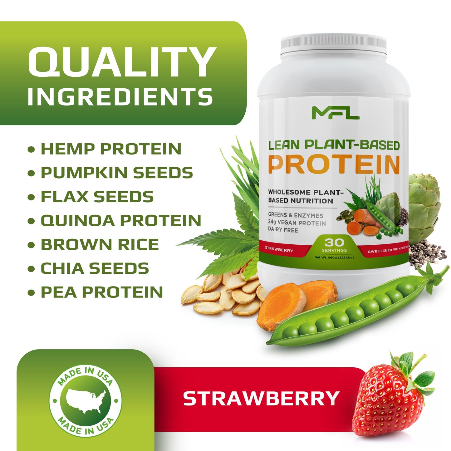 MUSCLE FOOD LABS MFL Vegan Plant-Based Protein Powder 33.92 oz Strawberry