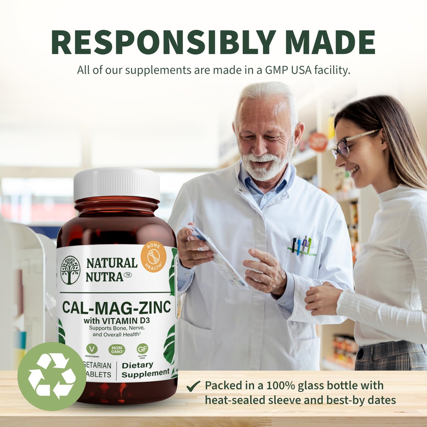 Natural Nutra Calcium Magnesium Zinc with Vitamin D3 CMZ Supplement Tablets 300 Tablets