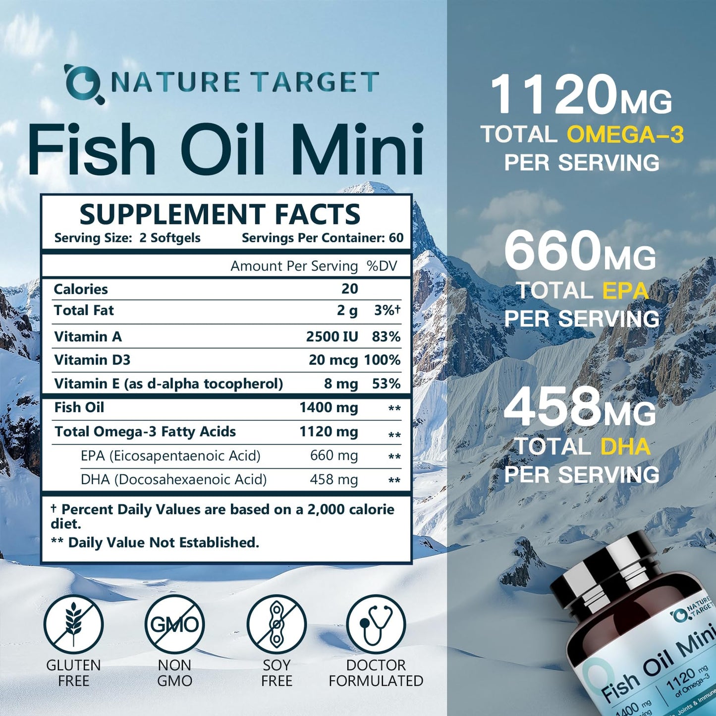 Nature Target Fish Oil Mini 1400mg Omega-3 Softgels 120