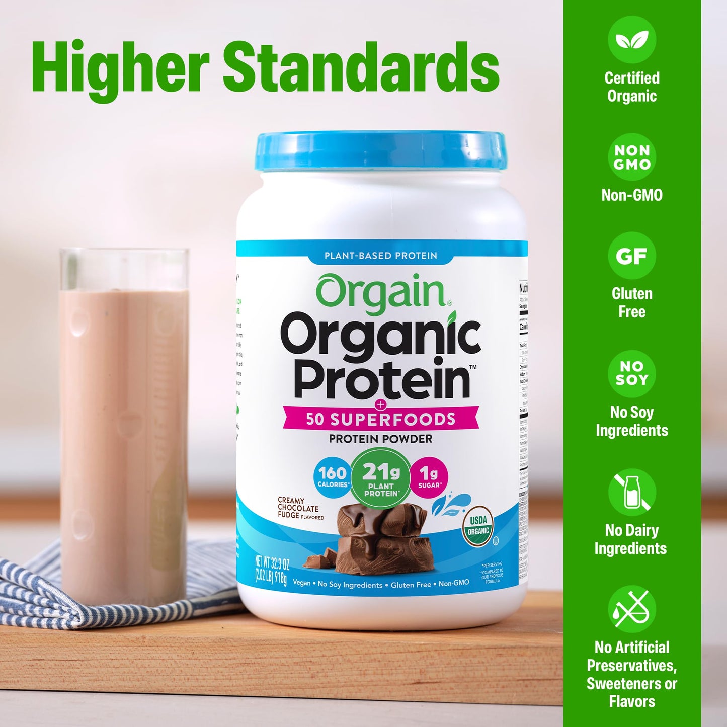Orgain Organic Vegan Protein + 50 Superfoods Powder, Creamy Chocolate Fudge, 2.02 lb