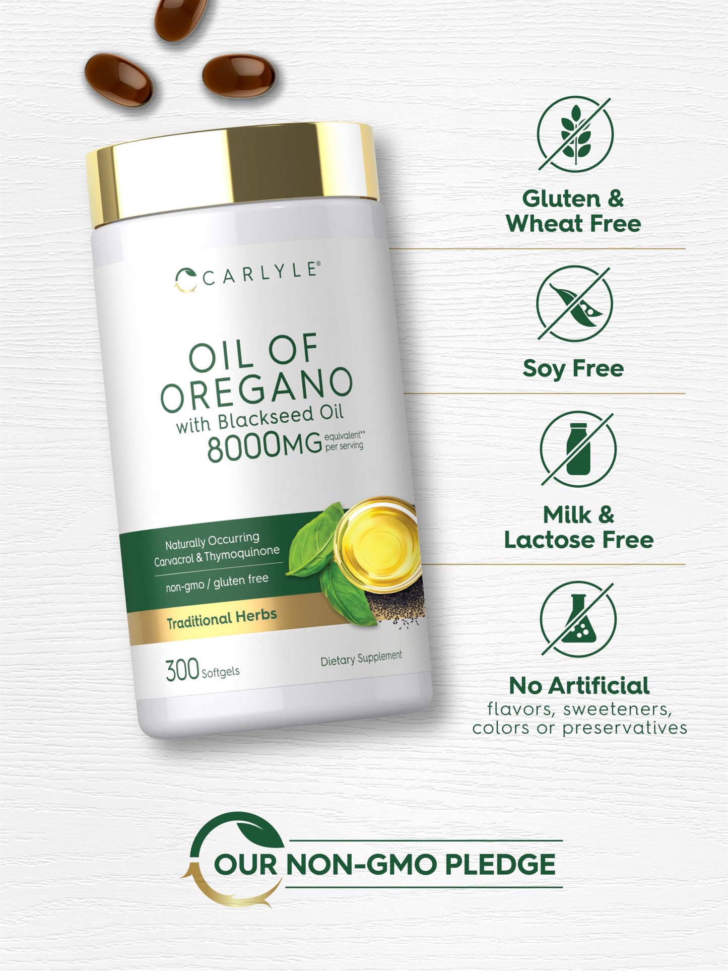 Carlyle Oil of Oregano with Black Seed Oil Softgels, 300 Count