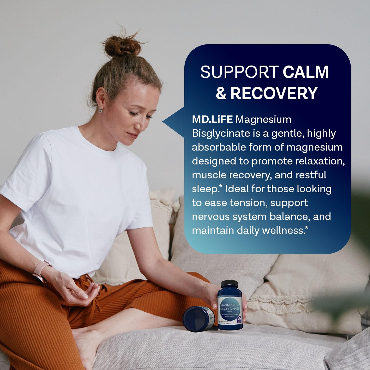 MD.LIFE Magnesium Bisglycinate 300mg Capsule, 120 Count